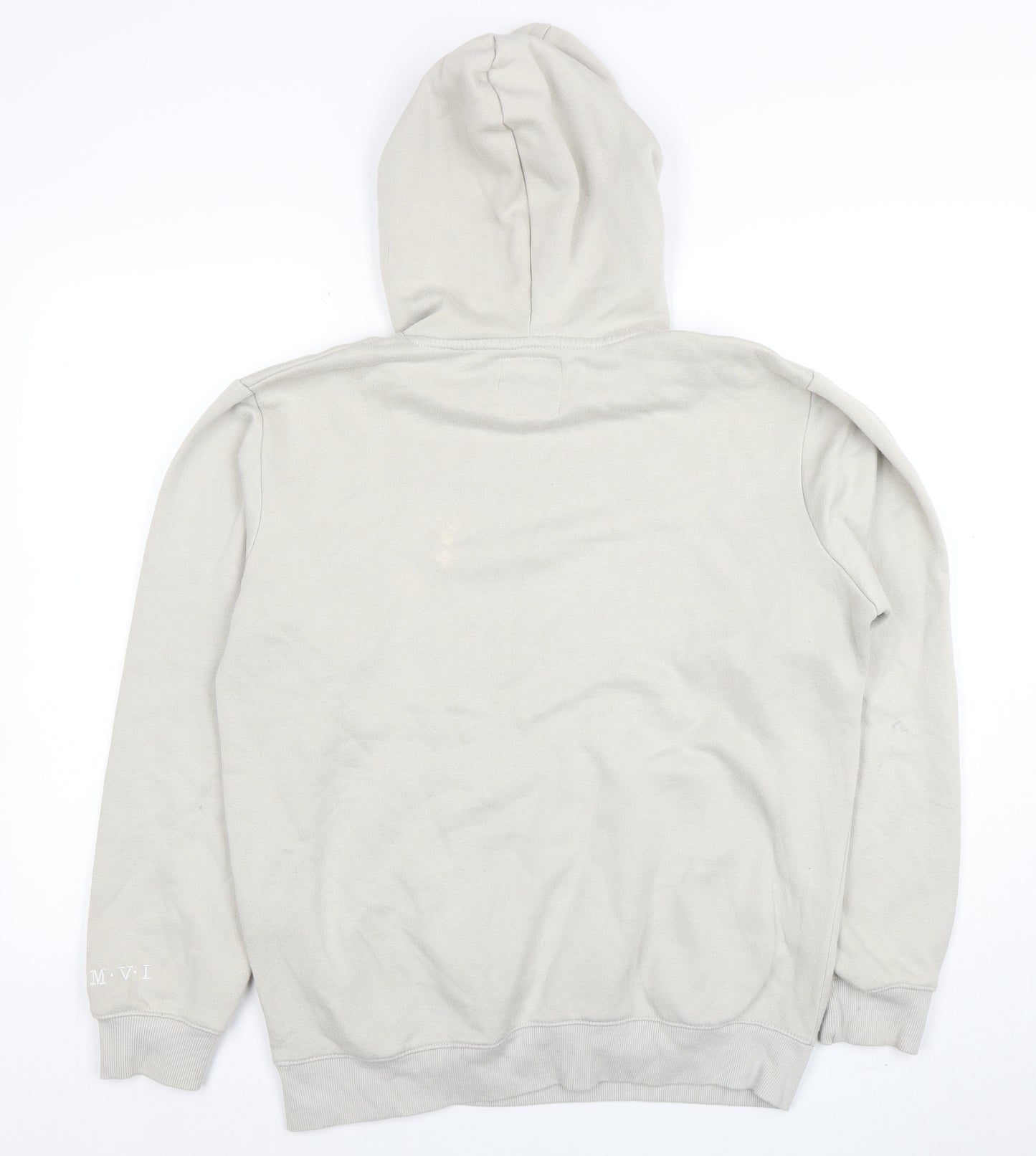 boohooMAN Men's Beige Pullover Hoodie Size S Logo Graphic Fleece