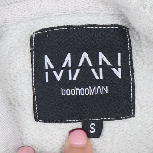 boohooMAN Men's Beige Pullover Hoodie Size S Logo Graphic Fleece