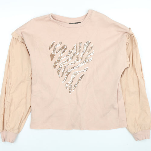Lipsy London Women’s Beige Sequin Heart Long Sleeve T-Shirt Size M