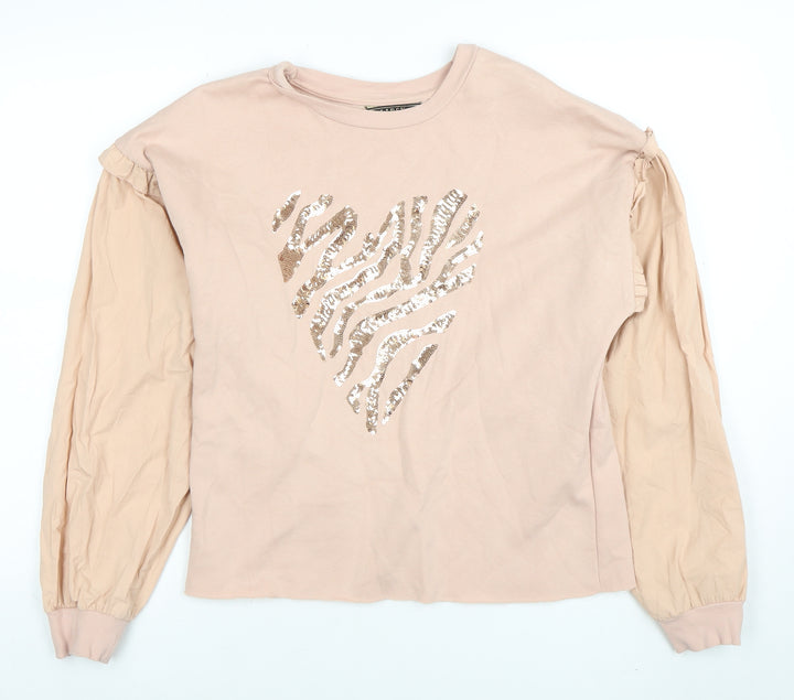 Lipsy London Women’s Beige Sequin Heart Long Sleeve T-Shirt Size M