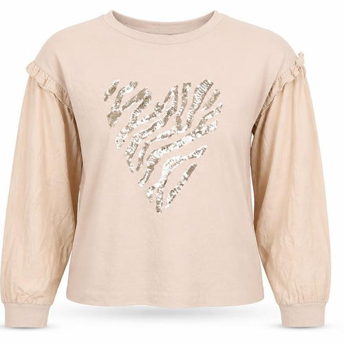 Lipsy London Women’s Beige Sequin Heart Long Sleeve T-Shirt Size M
