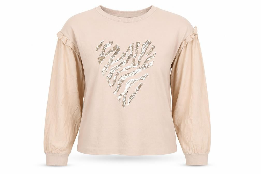 Lipsy London Women’s Beige Sequin Heart Long Sleeve T-Shirt Size M