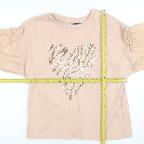 Lipsy London Women’s Beige Sequin Heart Long Sleeve T-Shirt Size M