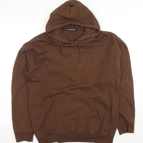 PrettyLittleThing Women Brown Pullover Hoodie Medium Graphic Cotton Blend