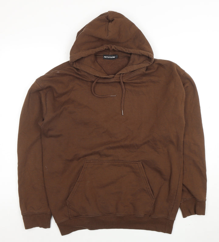 PrettyLittleThing Women Brown Pullover Hoodie Medium Graphic Cotton Blend