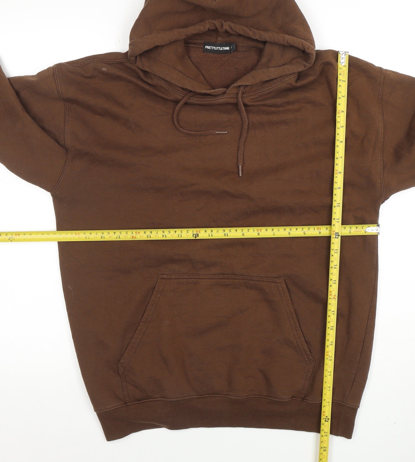 PrettyLittleThing Women Brown Pullover Hoodie Medium Graphic Cotton Blend