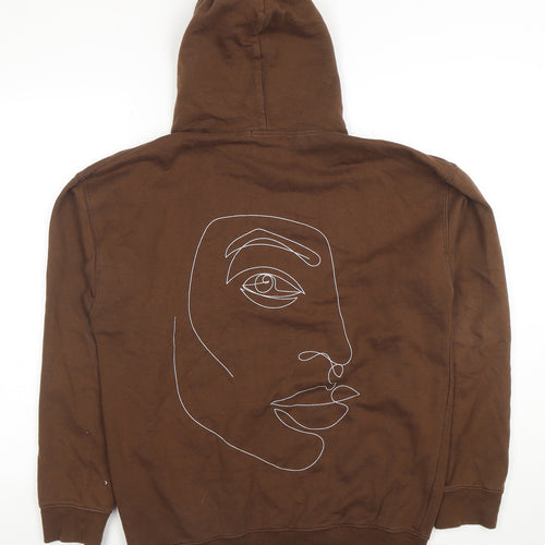 PrettyLittleThing Women Brown Pullover Hoodie Medium Graphic Cotton Blend