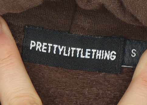 PrettyLittleThing Women Brown Pullover Hoodie Medium Graphic Cotton Blend