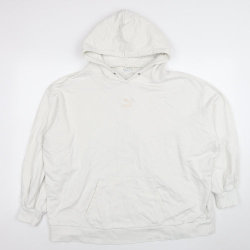 Puma Womens White Cotton Pullover Hoodie Size L Casual Sweatshirt