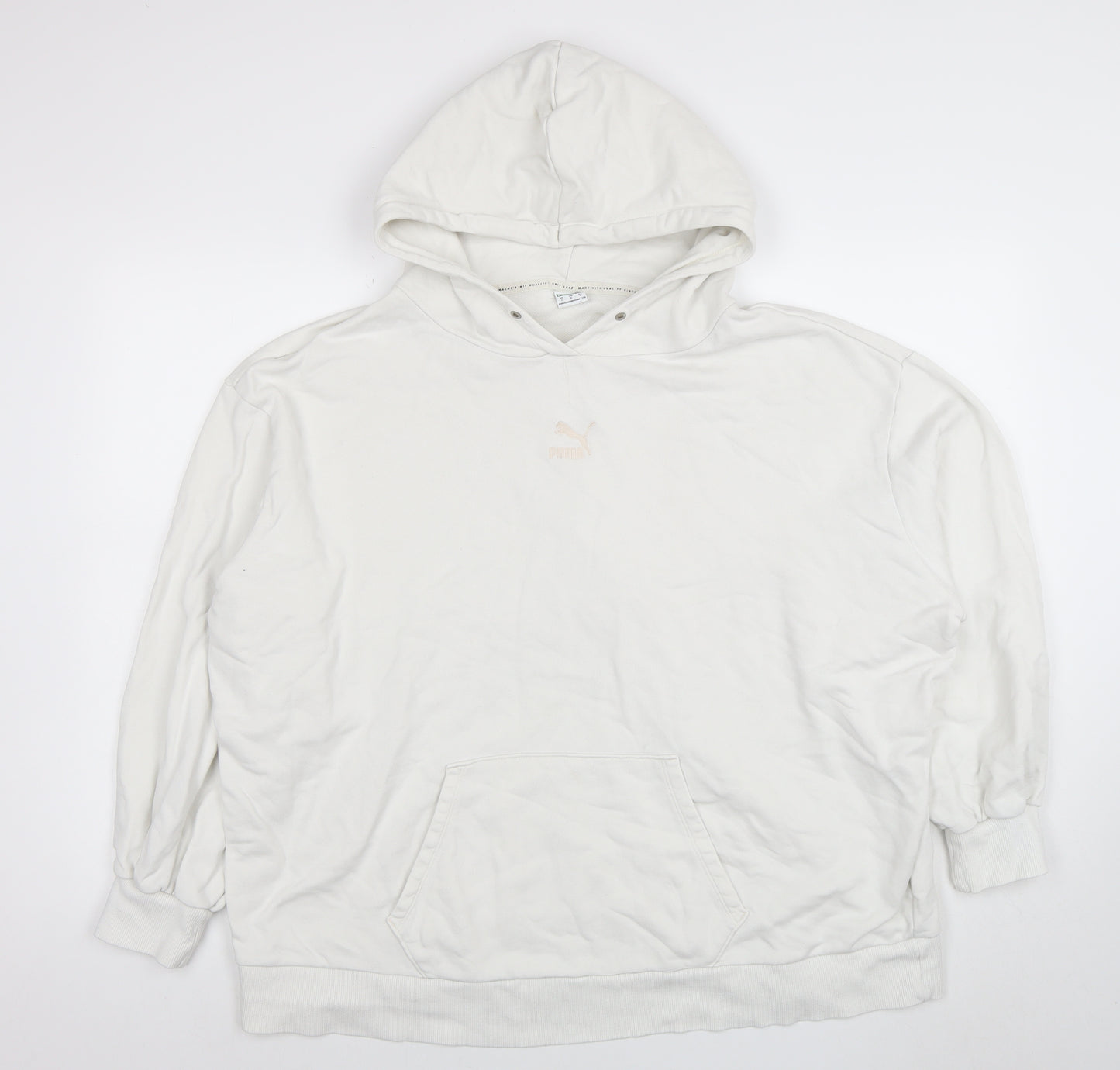 Puma Womens White Cotton Pullover Hoodie Size L Casual Sweatshirt