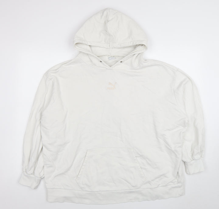 Puma Womens White Cotton Pullover Hoodie Size L Casual Sweatshirt