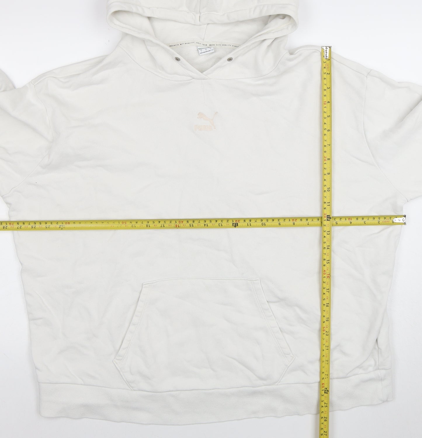 Puma Womens White Cotton Pullover Hoodie Size L Casual Sweatshirt