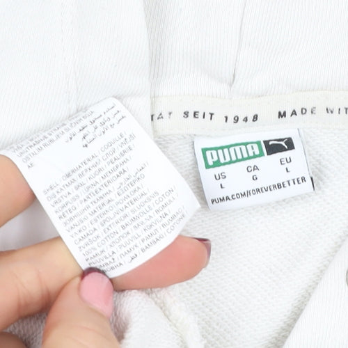 Puma Womens White Cotton Pullover Hoodie Size L Casual Sweatshirt