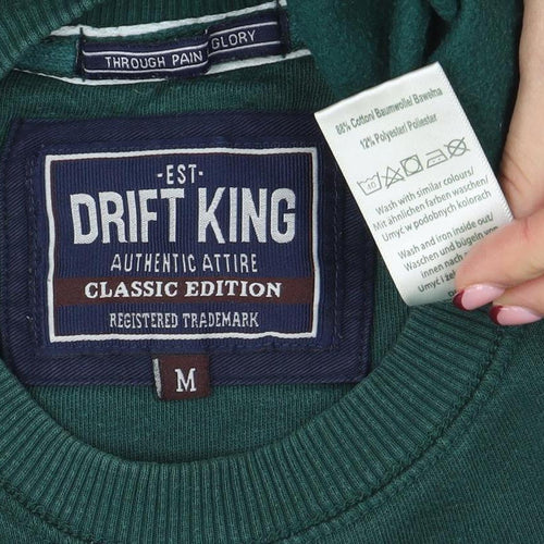 Drift King Men's Green Crew Neck Pullover Sweatshirt M Regular Fit