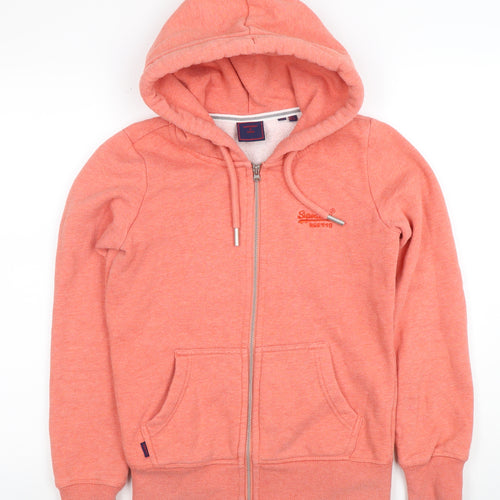 Superdry Women Coral Full Zip Hoodie Size 6 Cotton Blend Casual