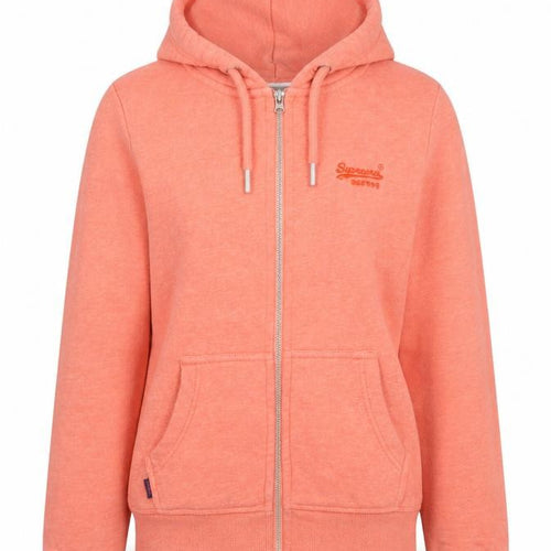 Superdry Women Coral Full Zip Hoodie Size 6 Cotton Blend Casual