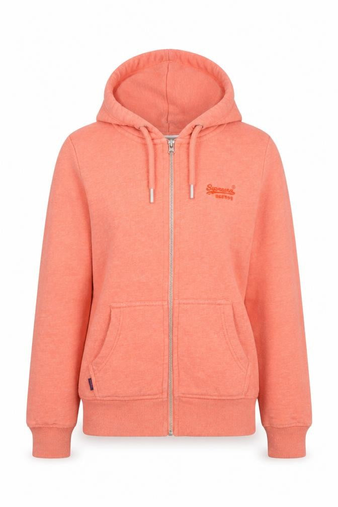 Superdry Women Coral Full Zip Hoodie Size 6 Cotton Blend Casual