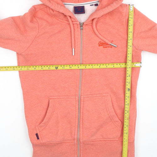 Superdry Women Coral Full Zip Hoodie Size 6 Cotton Blend Casual