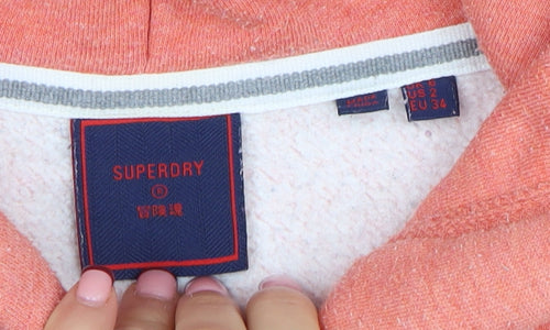 Superdry Women Coral Full Zip Hoodie Size 6 Cotton Blend Casual