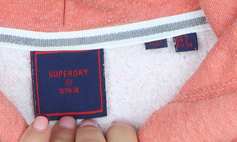 Superdry Women Coral Full Zip Hoodie Size 6 Cotton Blend Casual