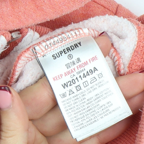 Superdry Women Coral Full Zip Hoodie Size 6 Cotton Blend Casual
