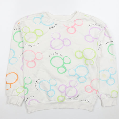 Disney Girls White Mickey Mouse Print Pullover Sweatshirt 10-11 Years