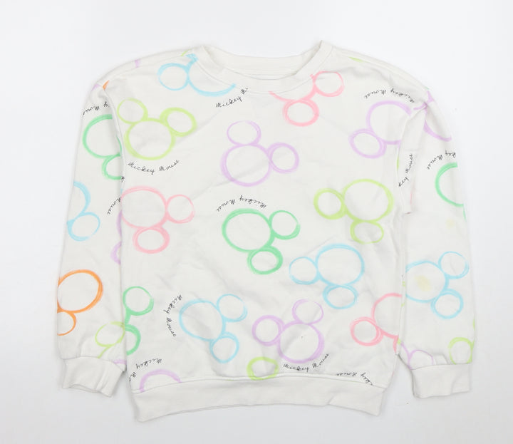 Disney Girls White Mickey Mouse Print Pullover Sweatshirt 10-11 Years