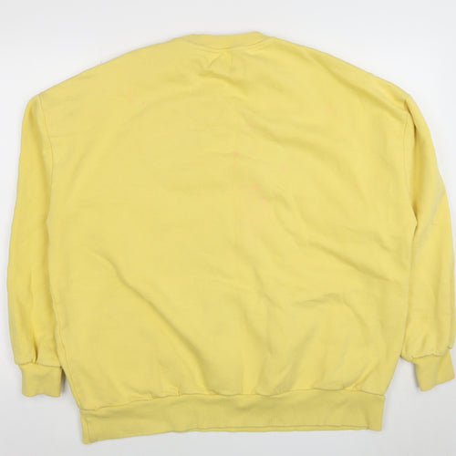 Pull&Bear Women Yellow Graphic 89 Crew Neck Pullover Sweatshirt M