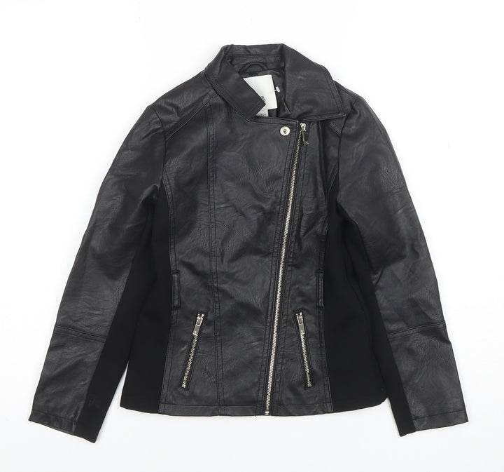 River Island Girls Black Faux Leather Biker Jacket 7-8 Years