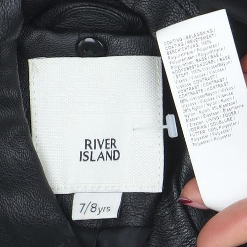 River Island Girls Black Faux Leather Biker Jacket 7-8 Years