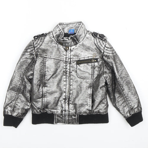 Adams Unisex Kids Silver Faux Leather Biker Jacket 3 Years Zip Collared