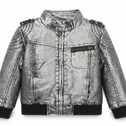 Adams Unisex Kids Silver Faux Leather Biker Jacket 3 Years Zip Collared