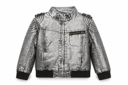 Adams Unisex Kids Silver Faux Leather Biker Jacket 3 Years Zip Collared