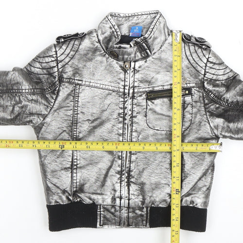Adams Unisex Kids Silver Faux Leather Biker Jacket 3 Years Zip Collared