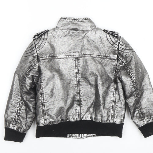Adams Unisex Kids Silver Faux Leather Biker Jacket 3 Years Zip Collared