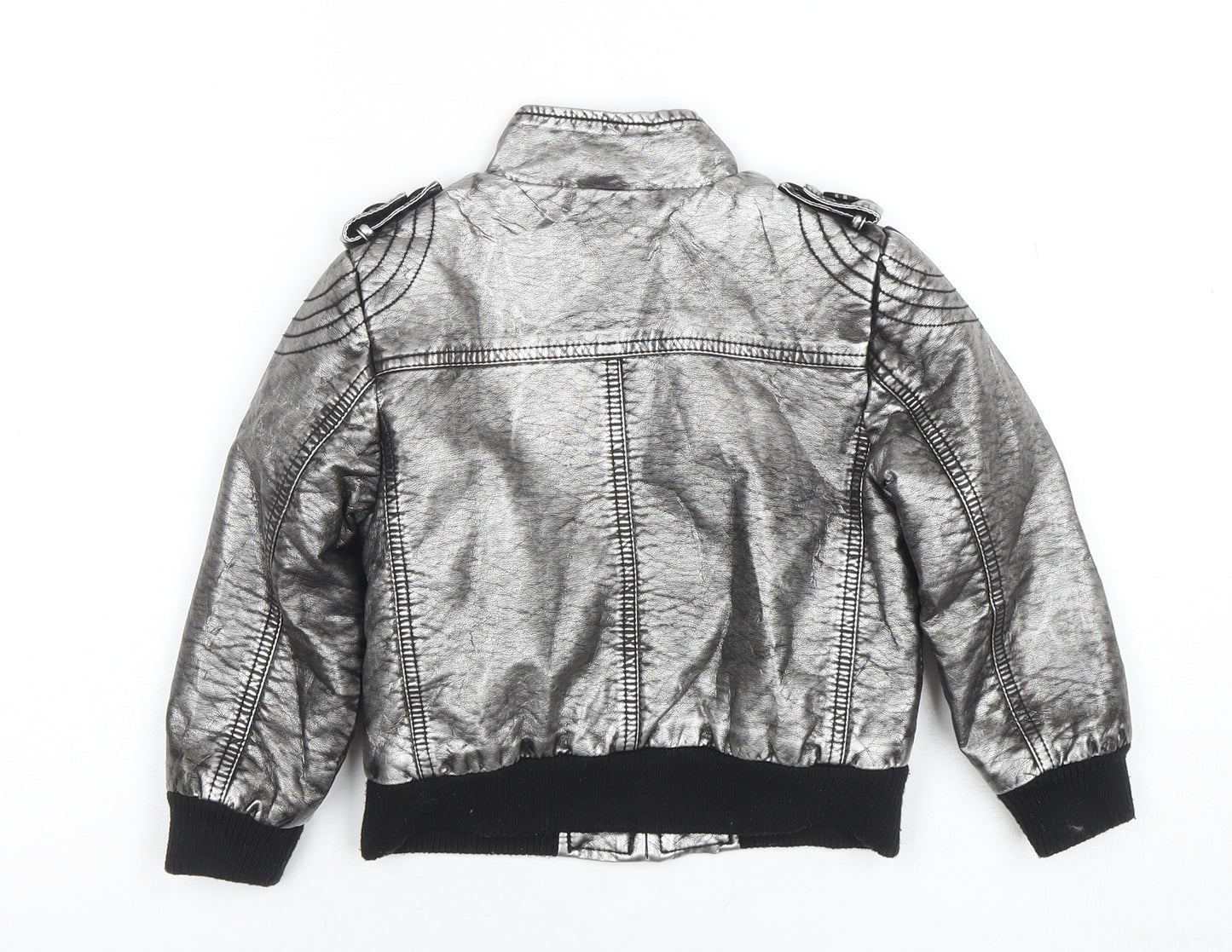 Adams Unisex Kids Silver Faux Leather Biker Jacket 3 Years Zip Collared