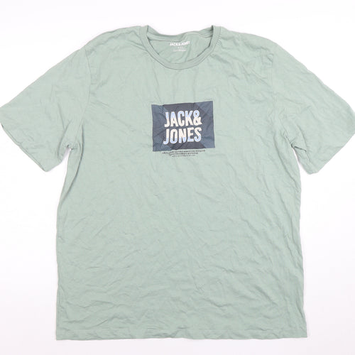 Jack & Jones Mens Green 2XL Graphic Logo Cotton T-Shirt