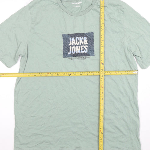 Jack & Jones Mens Green 2XL Graphic Logo Cotton T-Shirt