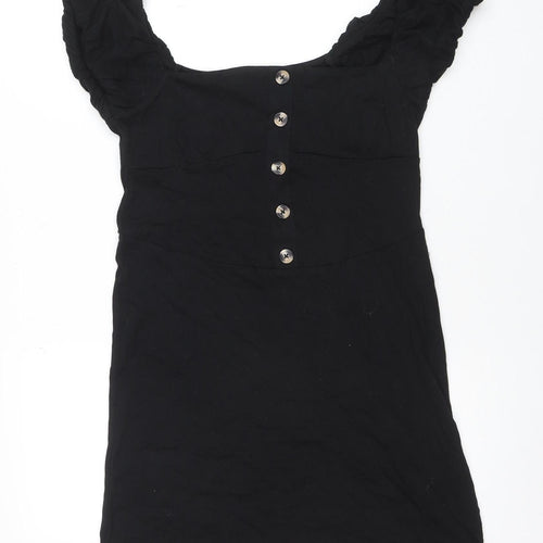 ASOS DESIGN Women's Black Cotton A-Line Puff Sleeve Knee Dress Size 12