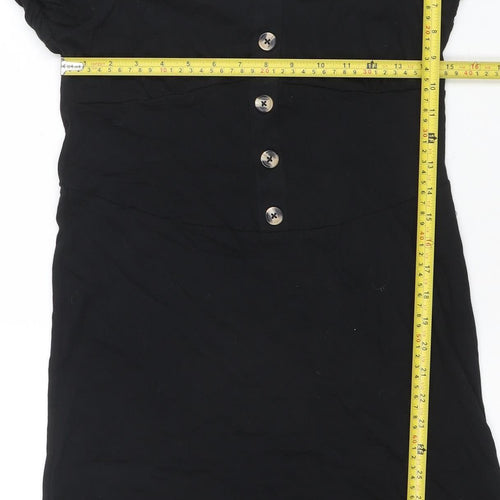 ASOS DESIGN Women's Black Cotton A-Line Puff Sleeve Knee Dress Size 12
