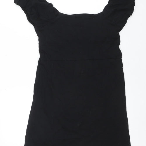 ASOS DESIGN Women's Black Cotton A-Line Puff Sleeve Knee Dress Size 12