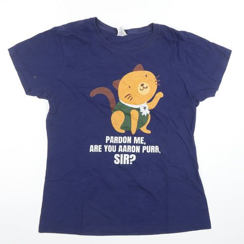 Port & Company Women's Blue Cat Graphic Short Sleeve Cotton T-Shirt M