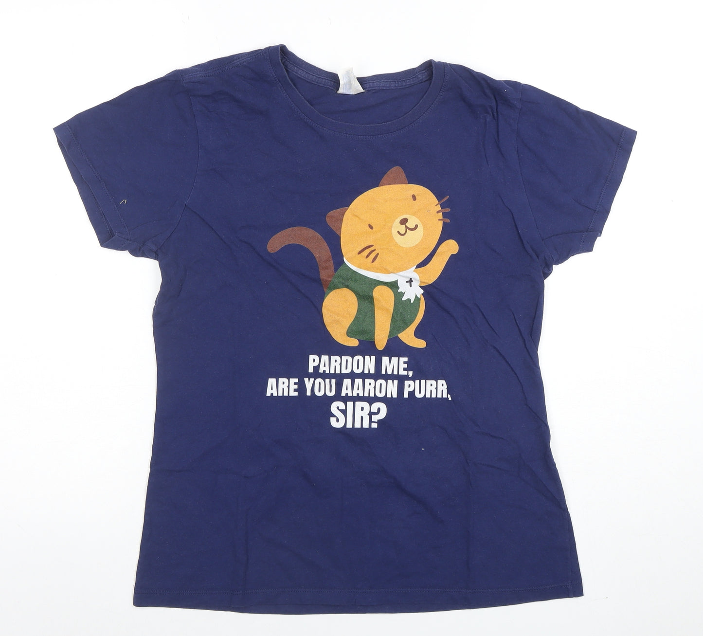Port & Company Women's Blue Cat Graphic Short Sleeve Cotton T-Shirt M