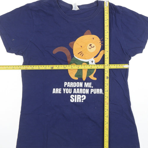 Port & Company Women's Blue Cat Graphic Short Sleeve Cotton T-Shirt M