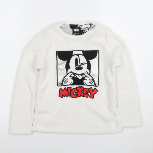 Disney Girls White Mickey Mouse Fleece Pullover Sweatshirt 8-9 Years