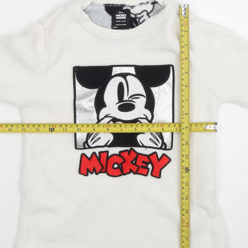 Disney Girls White Mickey Mouse Fleece Pullover Sweatshirt 8-9 Years