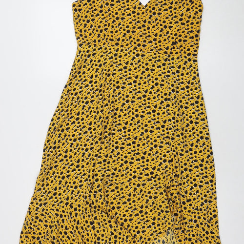 Dorothy Perkins Women's Yellow Animal Print Midi Wrap Dress Size 12 Petite