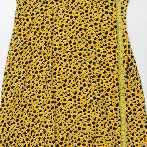 Dorothy Perkins Women's Yellow Animal Print Midi Wrap Dress Size 12 Petite