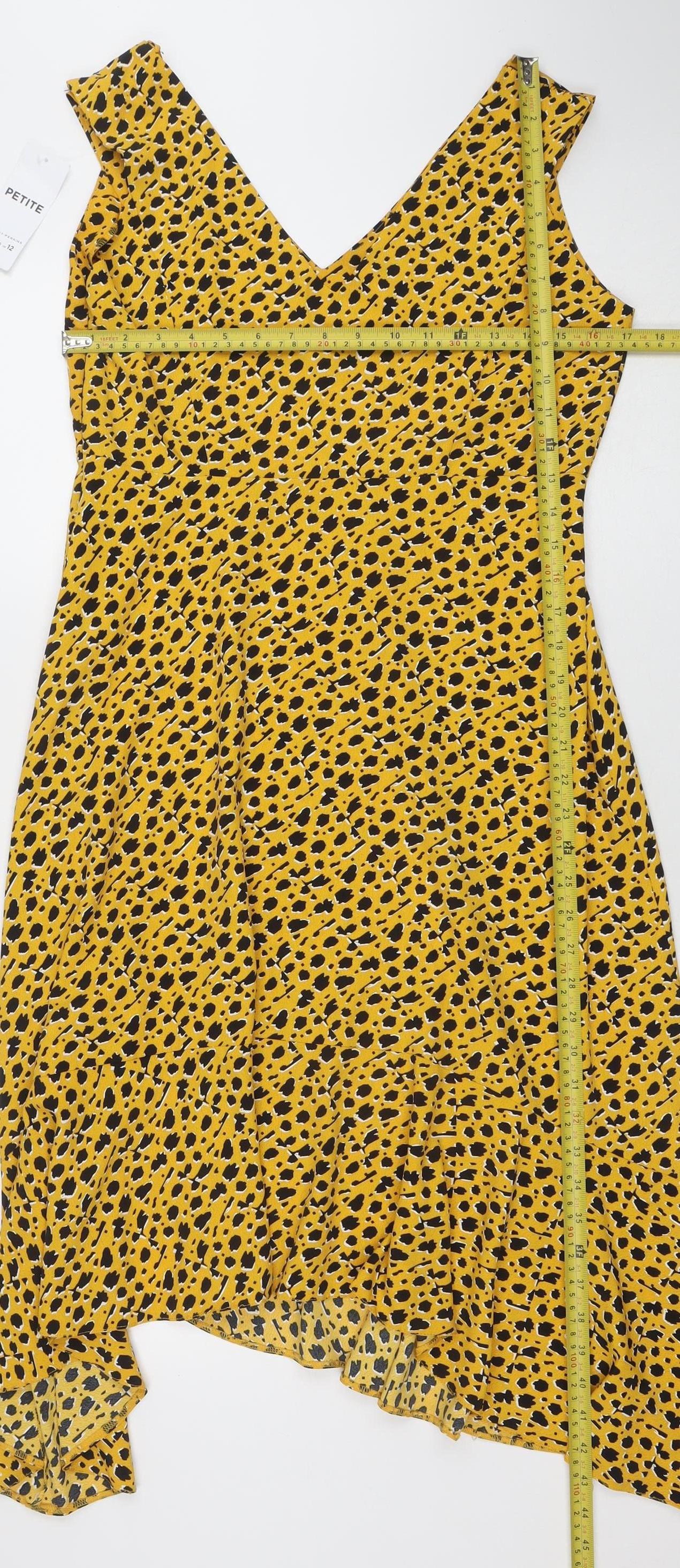 Dorothy Perkins Women's Yellow Animal Print Midi Wrap Dress Size 12 Petite