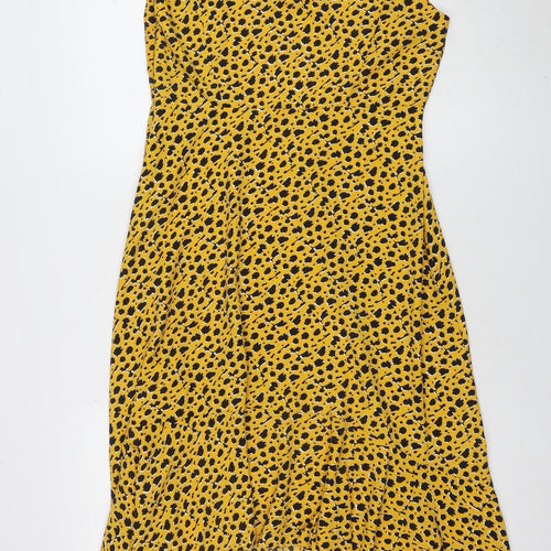 Dorothy Perkins Women's Yellow Animal Print Midi Wrap Dress Size 12 Petite